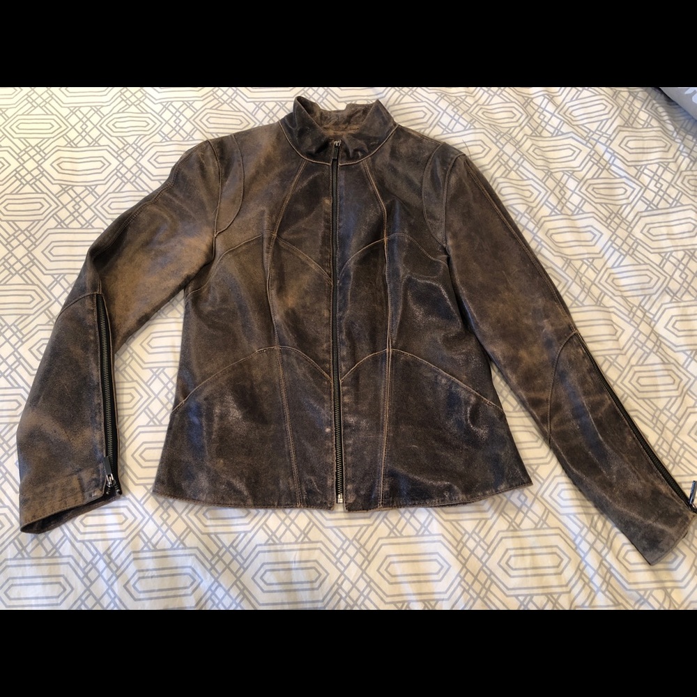 Brown Leather Biker Jacket